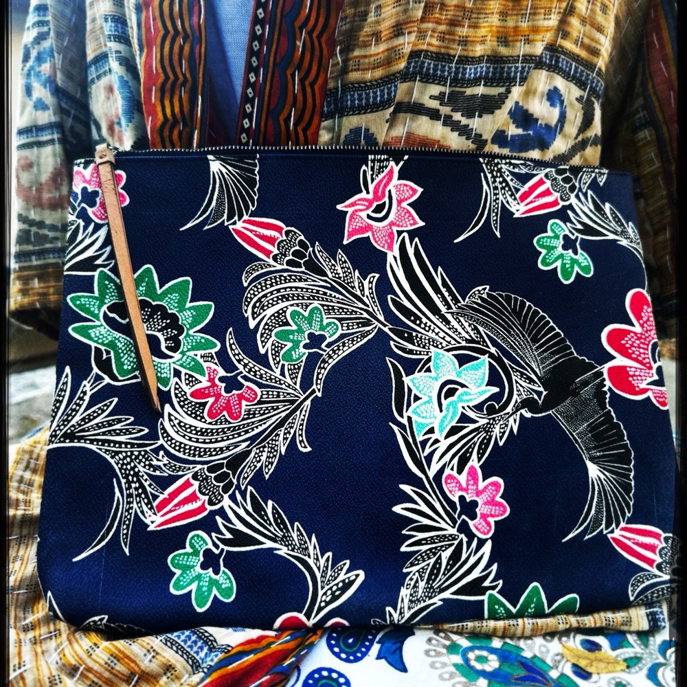 Zipper Clutch, Tropical Faux Leather